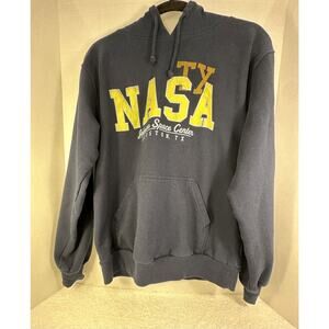 NASA Johnson Space Center Logo Hoodie Hooded Sweatshirt Navy Blue Large